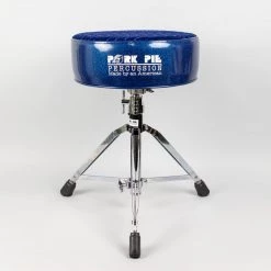 Drum Hardware Pork Pie Round Drum Throne, Blue Sparkle Sides/Blue Swirl Top