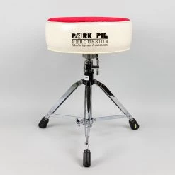Drum Hardware Pork Pie Round Drum Throne, White Sparkle Sides/Red Swirl Top