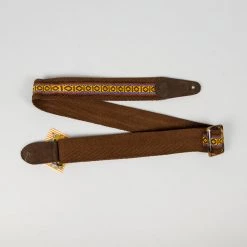 Henry Heller 2" Tort-O Herringbone Brown Cotton With Blue & Yellow Guitar Strap