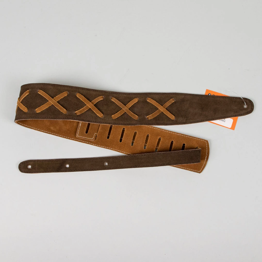 Henry Heller 2" Suede Guitar Strap With Leather X's, Chocolate Brown Fretted Accessories 3 Henry Heller 2" Suede Guitar Strap With Leather X's, Chocolate Brown Fretted Accessories