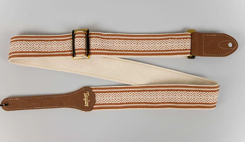 Taylor Academy Series White/Brown Jacquard Cotton Guitar Strap, 2" 4 Taylor Academy Series White/Brown Jacquard Cotton Guitar Strap, 2"