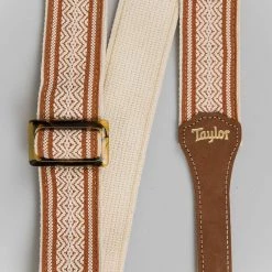 Taylor Academy Series White/Brown Jacquard Cotton Guitar Strap, 2