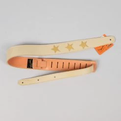 Henry Heller 2" Guitar Strap, Bone Color Suede With Gold Leather Stars Fretted Accessories