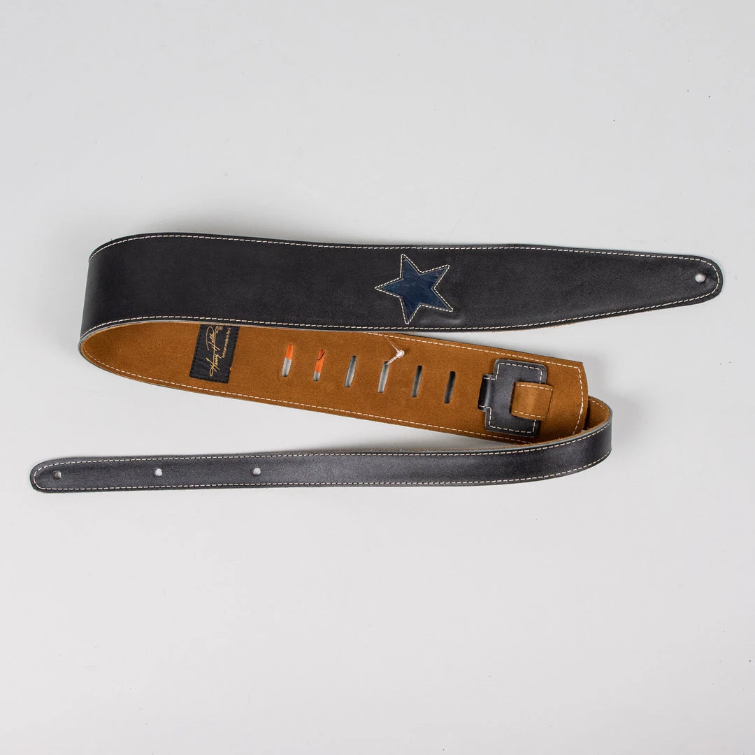 Henry Heller 2" Black Leather Guitar Strap With Dark Blue Stars 3 Henry Heller 2" Black Leather Guitar Strap With Dark Blue Stars