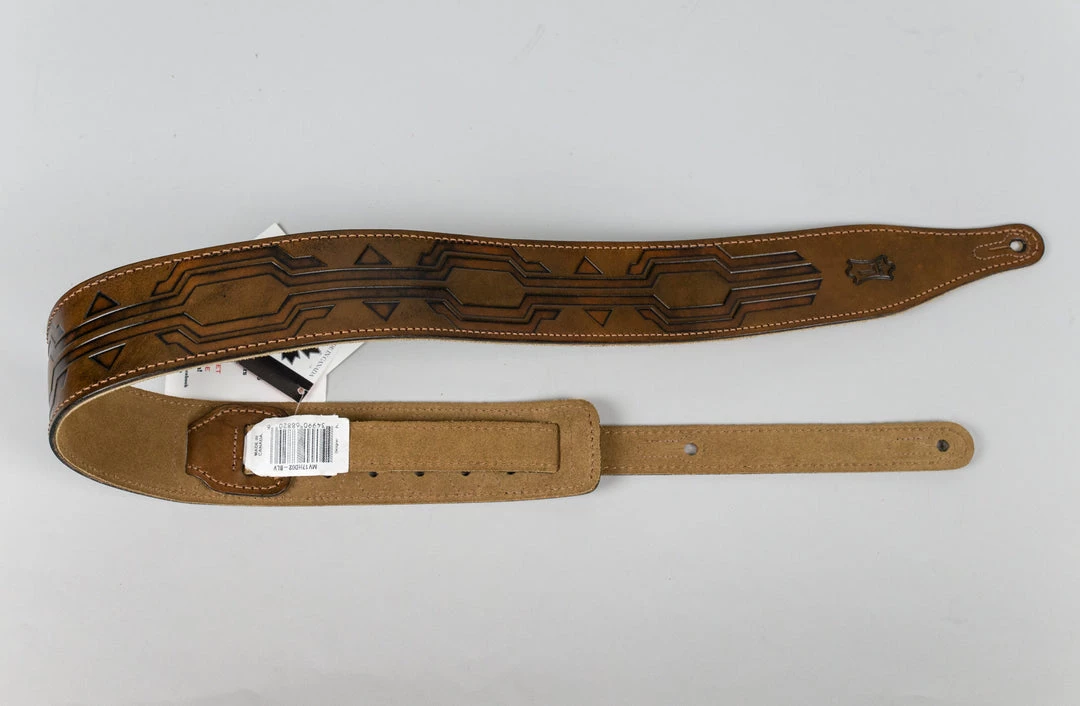 Levy's MV17HD02-BLV Deluxe Series 2 1/2" Hand Dyed/Tooled Veg Leather Guitar Strap In Brown 4 Levy's MV17HD02-BLV Deluxe Series 2 1/2" Hand Dyed/Tooled Veg Leather Guitar Strap In Brown