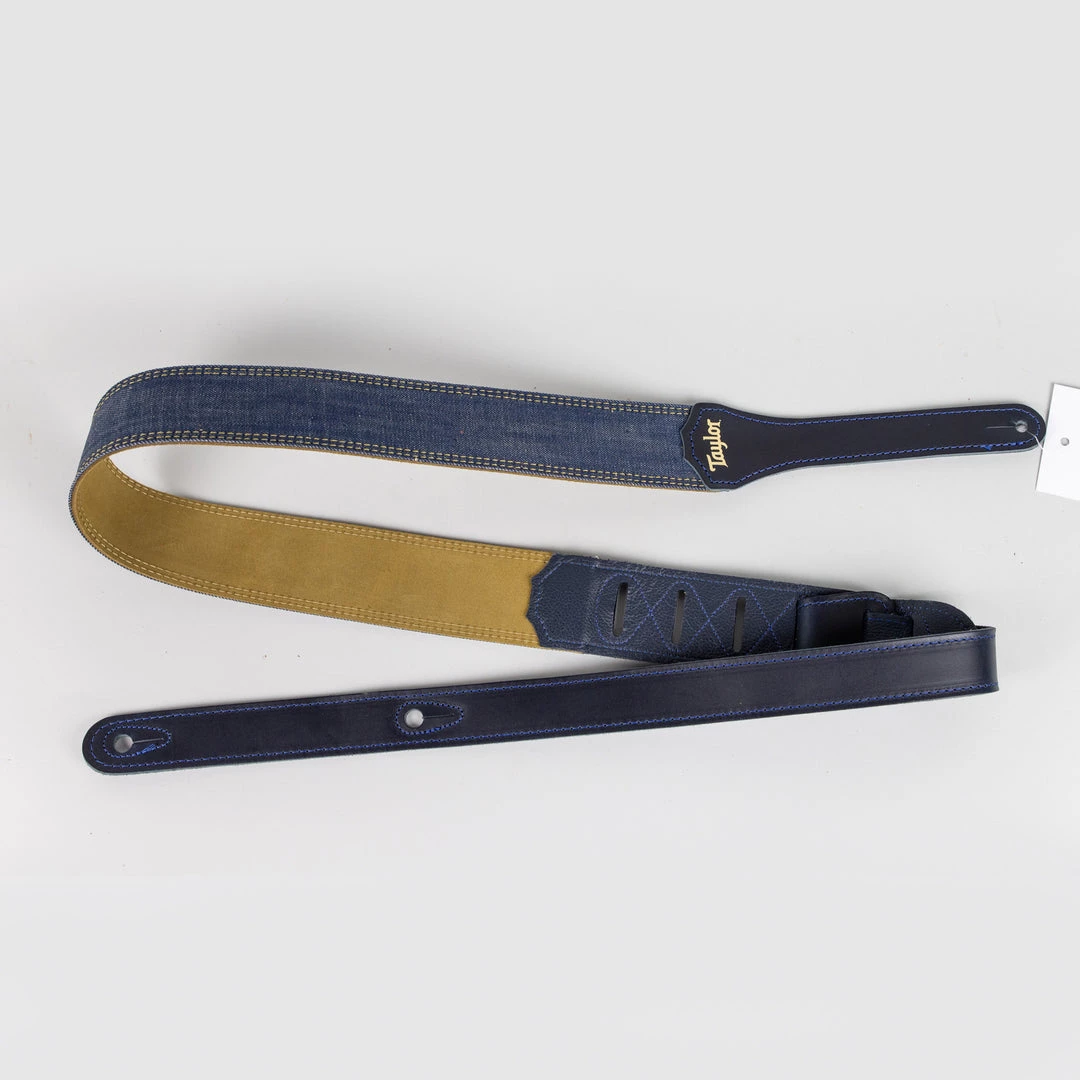 Taylor Blue Denim 2" Guitar Strap, Gold Logo 4 Taylor Blue Denim 2" Guitar Strap, Gold Logo