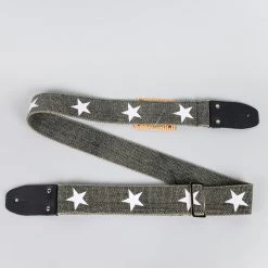 Fretted Accessories Henry Heller 2" Fashion Series Cotton Guitar Strap, Distressed Black W/Stars