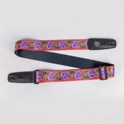 Fretted Accessories Lock-It Bob Masse Series 2" Soft Plush Poly Guitar Strap, Purple Flowers