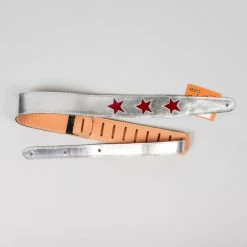 Fretted Accessories Henry Heller 2" Red Star Cut Out Silver Leather Guitar Strap