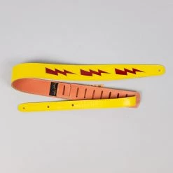 Fretted Accessories Henry Heller 2" Bolt Series Leather Guitar Strap, Yellow With Red Bolts