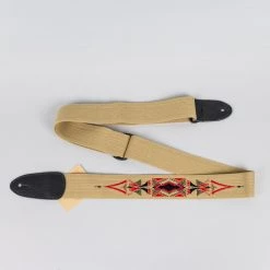 Henry Heller 2" David Hale Guitar Strap With Embroidered Design, Tan Art Deco Fretted Accessories