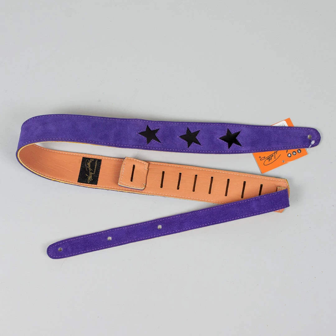 Henry Heller 2" Guitar Strap, Purple Suede With Black Leather Stars Fretted Accessories 3 Henry Heller 2" Guitar Strap, Purple Suede With Black Leather Stars Fretted Accessories
