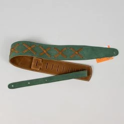 Henry Heller 2" Suede Guitar Strap With Leather X's, Kelly Green Fretted Accessories